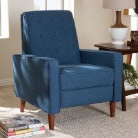 Baxton Studio 1705-Blue Mathias Mid-century Modern Blue Fabric Upholstered Lounge Chair